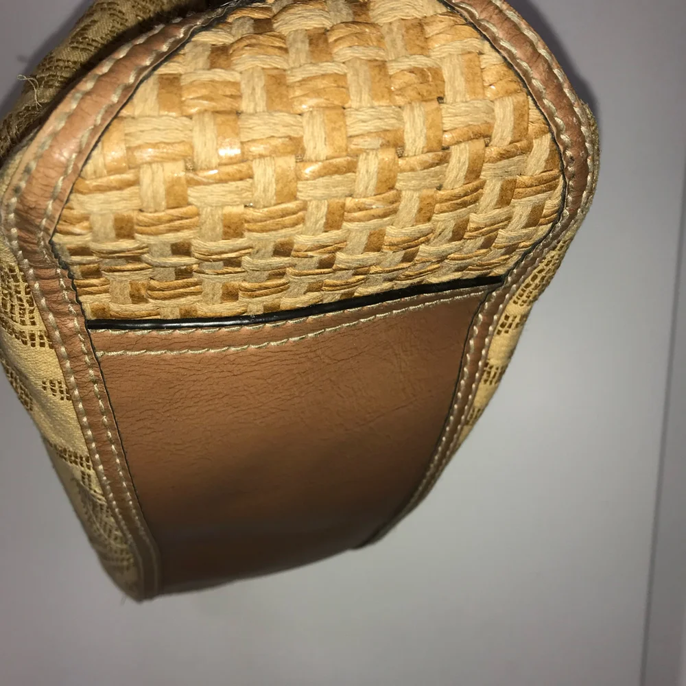 Fossil Vtg Tapestry & Leather Carpet Satchel Shoulder Bag Purse EUC